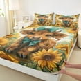 thumbnail image 3 of Homewish Rustic Highland Cattle Queen Sheet Sets,Rustic Flower Sunflower Flat Sheet,Yellow Brown Queen Fitted Sheet For Kids,Super Cozy Room Decor,4 Pieces, 3 of 7