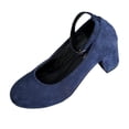 thumbnail image 3 of Bxsruta Flock Ankle Strap Block Heel Pumps for Women, Closed Toe Mid Heel Dress Shoes, 3 of 8