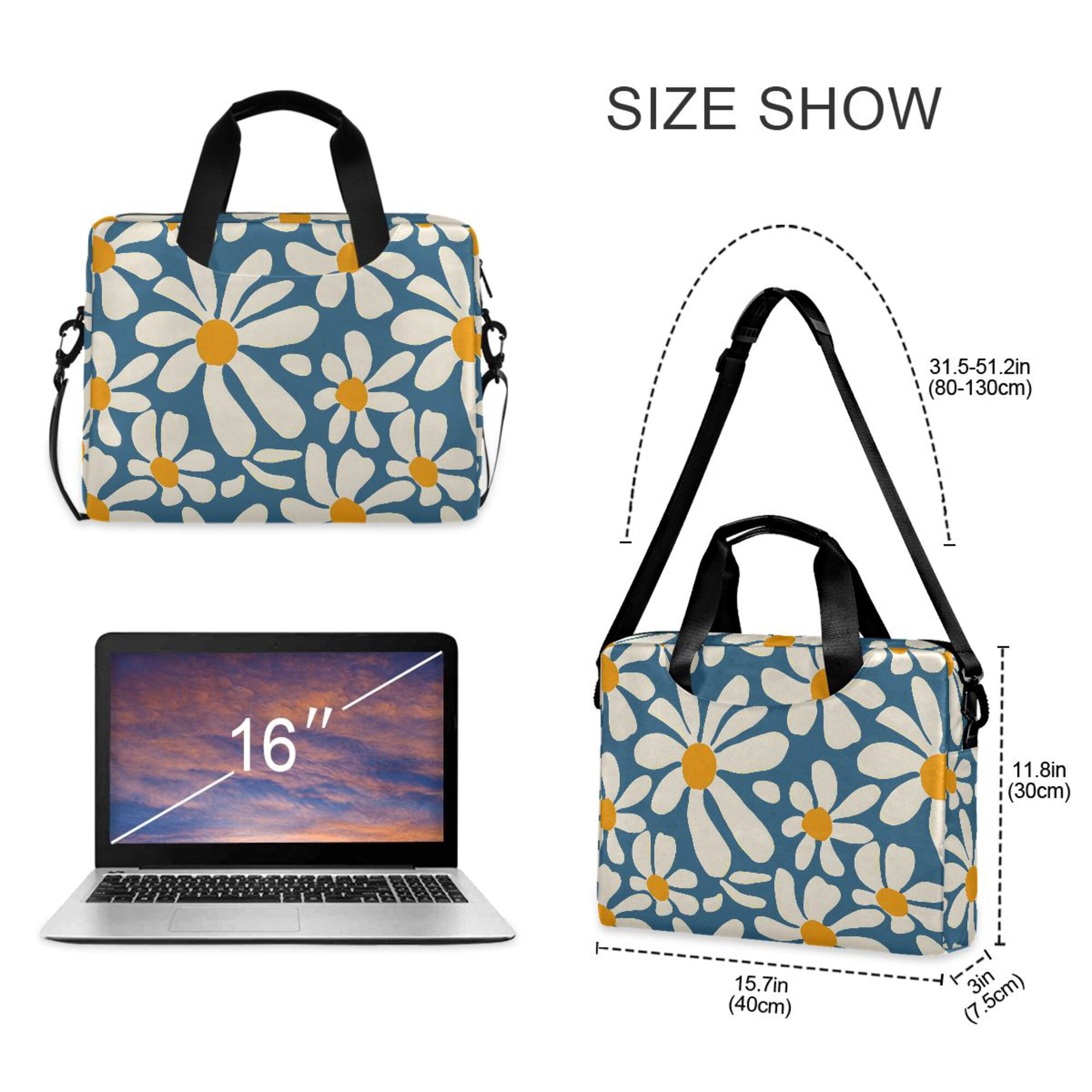 FORMRS 16" Laptop Bag Carrying Sleeve Case with Handle Travel Shoulder Briefcase, Whimsy Daisy Pattern