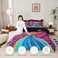 thumbnail image 3 of Castle Fairy Psychedelic Line Art Cosmic River Twin Comforter Sets 2pcs,Layered Swirl Cloud Space Print Bedding Set,Purple Orange,Black Reversible,1 Comforter and 1 Pillowcase, 3 of 6