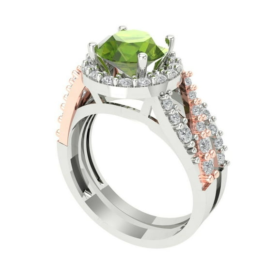 Clara Pucci 18K White/Rose Gold 2.32 Natural Peridot Engraveable Engagement Ring   Wedding Band Set