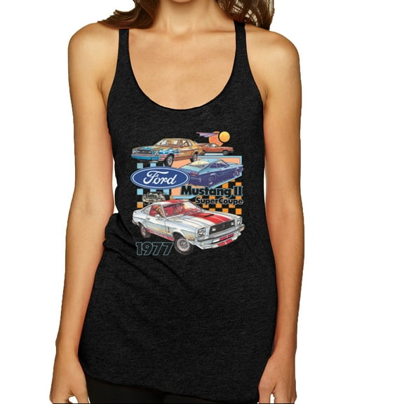 Wild Bobby Ford Mustang II Supercoupe 1977 Cars and Trucks Women Tri-Blend Racerback Tank Top, Vintage Black, Small