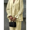 thumbnail image 2 of V-Neck Blouse with Flared Sleeves & Pants Set (L, Yellow), 2 of 6