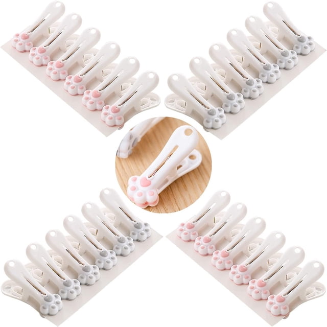 Pattes de chat mignonnes en caoutchouc sopa, clip de fermeture solide (24 piezas, gris-rosa)