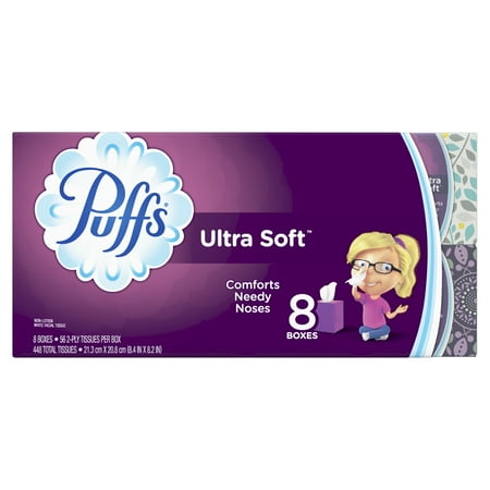 Mustangs Tissue Box - Puffs Ultra Soft Non-Lotion Facial Tissue, 8 Cube Boxes, 56 Facial tissues per box