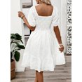thumbnail image 3 of Women's Smocked Eyelet Square Neck Puff Sleeve Mini Dress Ninety Five Percent Polyester and Five Percent Spandex, 3 of 7