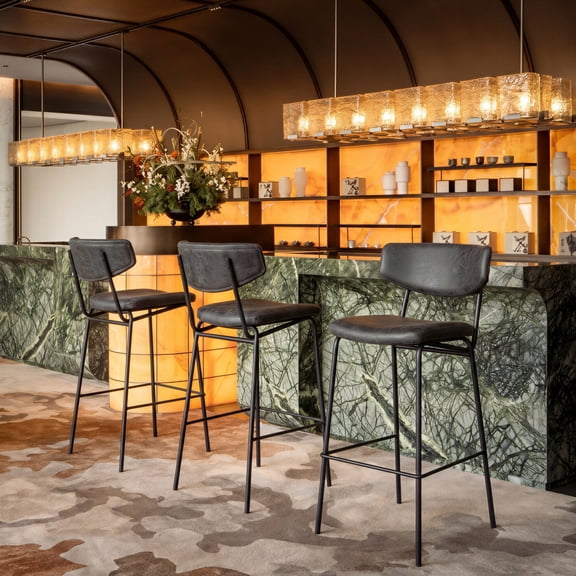 Charon Barstool Vintage Black Barstool, Modern Style, Plush and durable faux leather fabric, Steel, Indoor Bar
