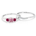thumbnail image 3 of Gem Stone King 10K White Gold Pink Lab Grown Diamond and Red Created Ruby and Lab Grown Diamond Bridal-Sets Ring for Women | 0.84 Cttw | Round 5MM | Gemstone April Birthstone | Size 7, 3 of 5