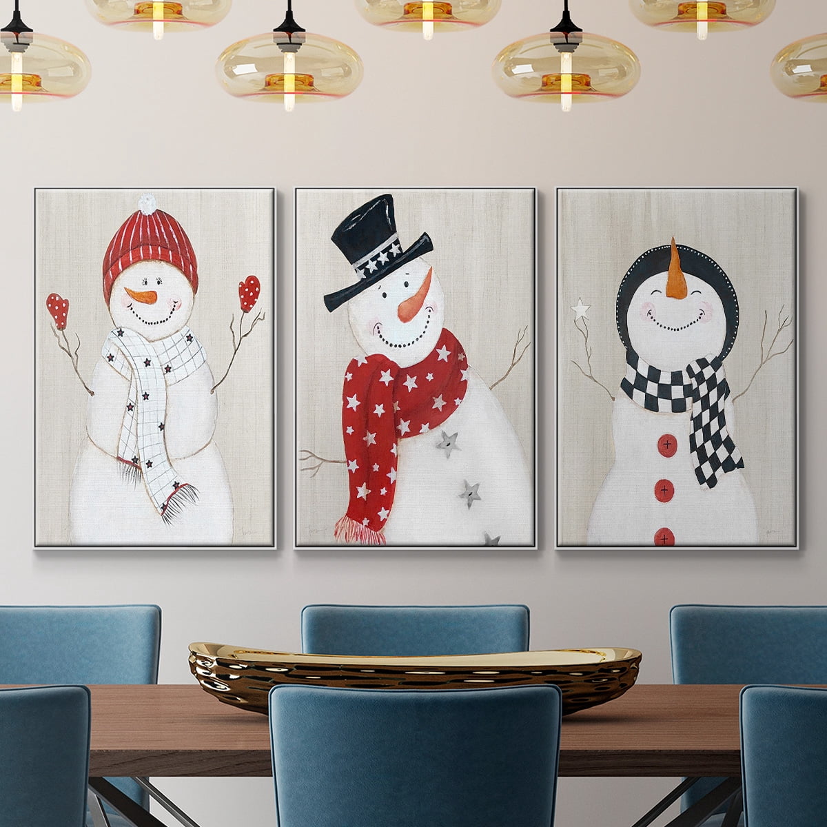 Snowman - Framed Premium Gallery Wrapped Canvas L Frame 3 Piece Set - Ready to Hang