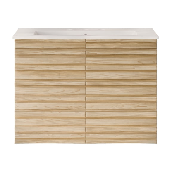 Cascade 30" Wall-Mounted Bathroom Vanity in Natural Oak with 3-Hole Widespread Sink Top