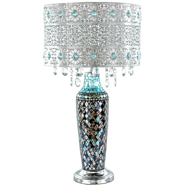 River Of Goods Gracie S Crystal Table Lamp Turquoise Com Crystal Table Lamp Turquoise, Crystal Beaded Ball Lamp Shade