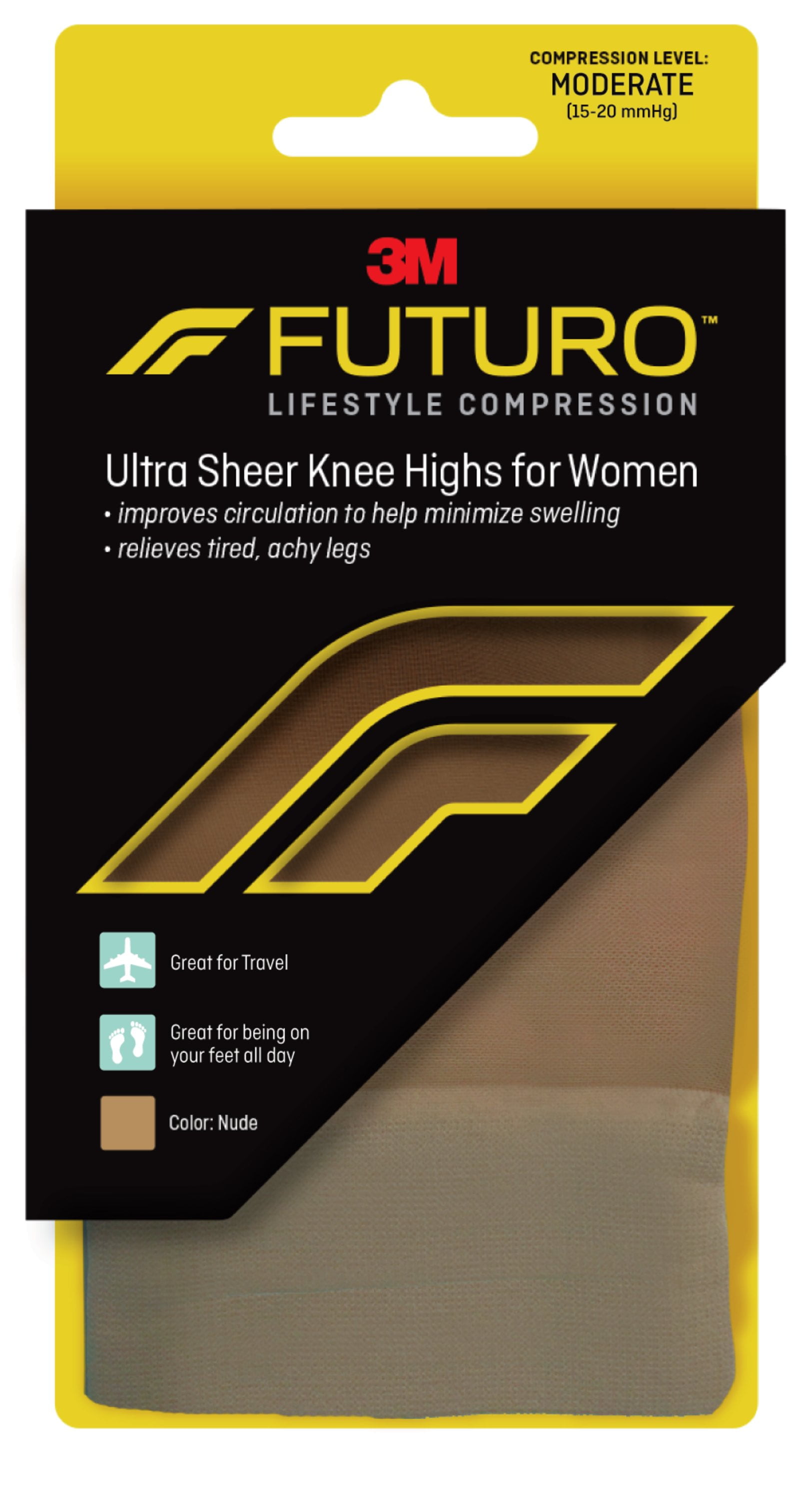 FUTURO Women's Compression Knee Highs, Large, Moderate Compression