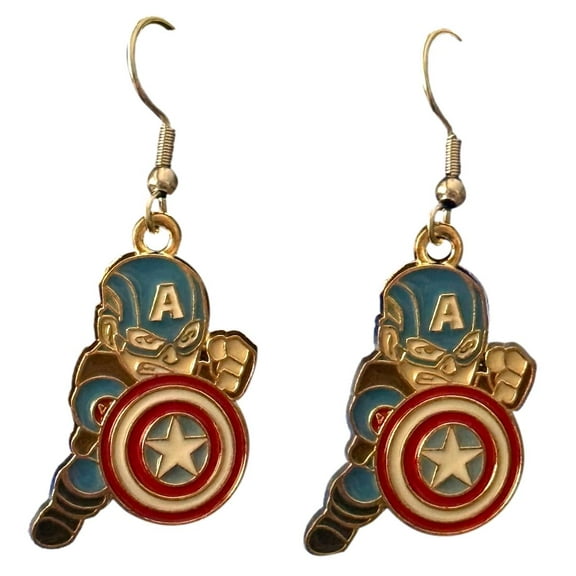 Captain America  Earrings Enamel Finish French Wire Dangle