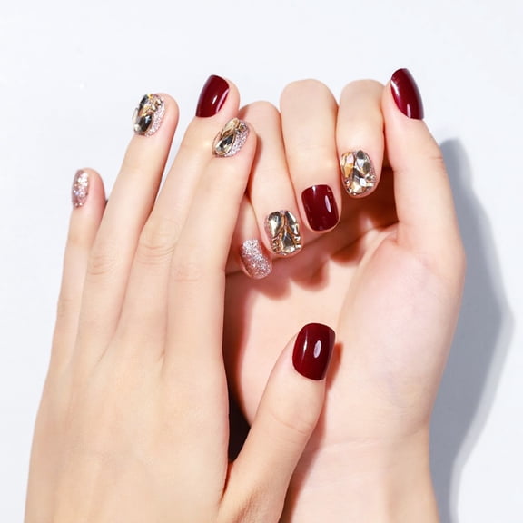 Champagne Sparkling Glitter Fake Nails with Smooth and Non-Grainy Texture Safe for Pregnant Women to Wear Jelly Glue Model