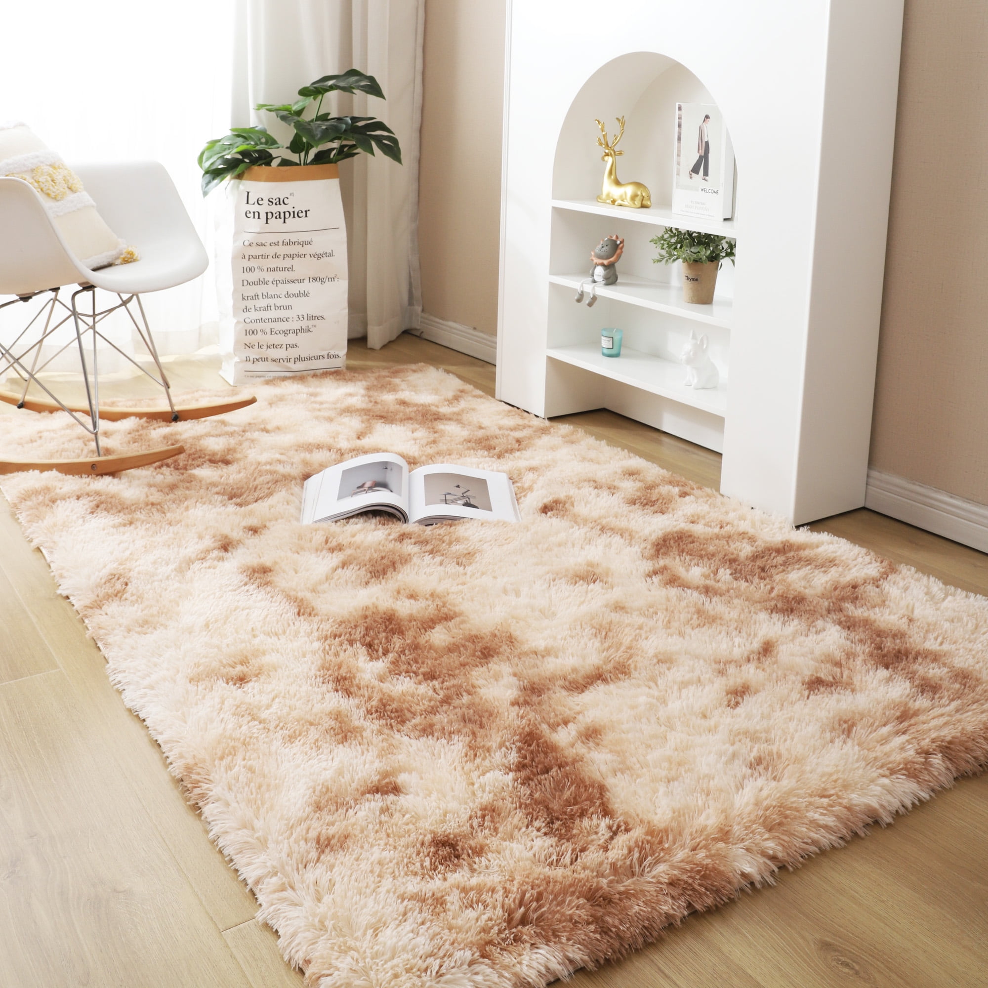 Beige Double 6'X2' Bedroom Faux Fur Carpet Imitated Sheepskin Rug Washable Mat 