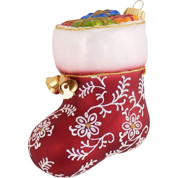 Christmas Tree Ornaments - Figurine Glass from Christmas By Krebs - Handcrafted Hanging Holiday Decor for Trees (5 1/2" Stocking with Presents)
