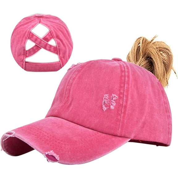 Women Ponytail Hat Baseball Cap, Adjustable Criss Cross Buns Ponycaps High Bun Cotton Distressed Dad Trucker Hats