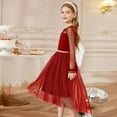 thumbnail image 4 of Inglocry Girls Dresses Contrast Mesh Long Sleeve Twirly High Low Birthday Party Solid Color Formal Dress Red 9-10Y, 4 of 5