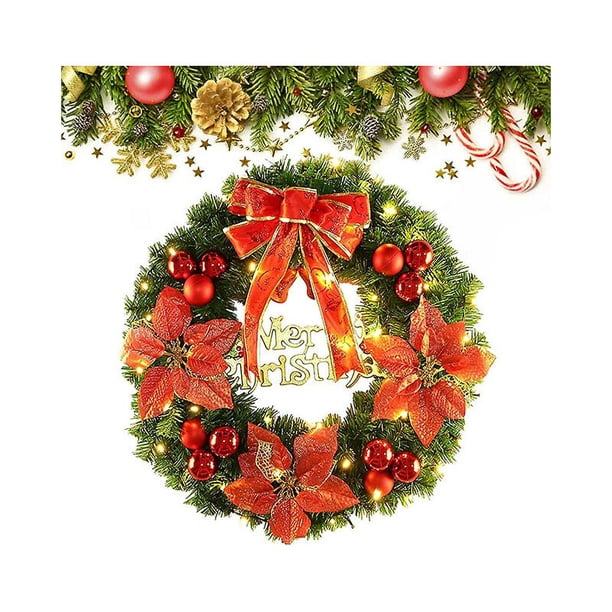 Ghirlanda Di Natale LED Con Fiocco - Alimentata A Batteria, 33 Cm, Per Porta E Tavolo, Decorazione Festiva