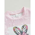 thumbnail image 4 of Aunavey Toddler Baby Girl Easter Outfits Bunny Short Sleeve T-shirt Tops Flared Rabbit Pants Summer Clothes 1-5Y, 4 of 8