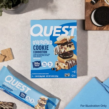 Quest Overload Protein Bar, Cookie Commotion Flavor, Gluten Free, Low Sugar, 12 Count