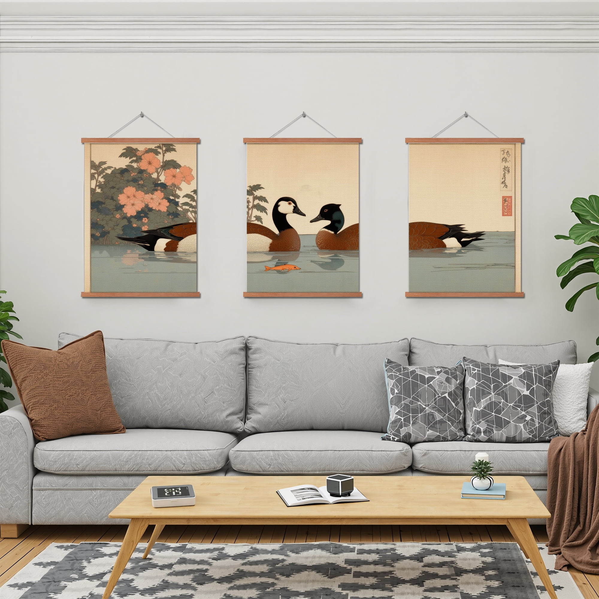 MAYEERTY Modern Abstract Wall Art Painting, Living Room Decor, Brown Hanging Rod Frame, 23.6"x15.8"