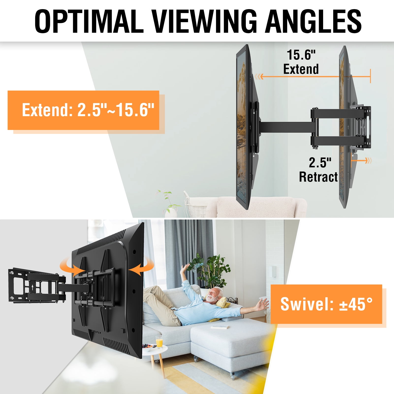 MOUNT PRO Full Motion TV Wall Mount for 42''-75'' TVs up to 16'' Wood Stud