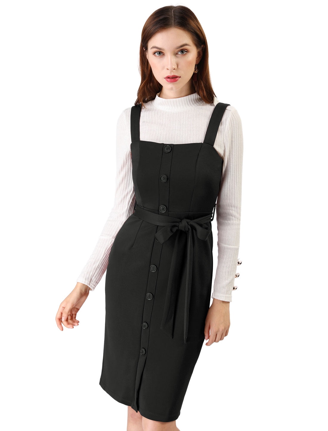 Women Button Decor Suspender Overall Jumper Dress Black XL | Walmart Canada