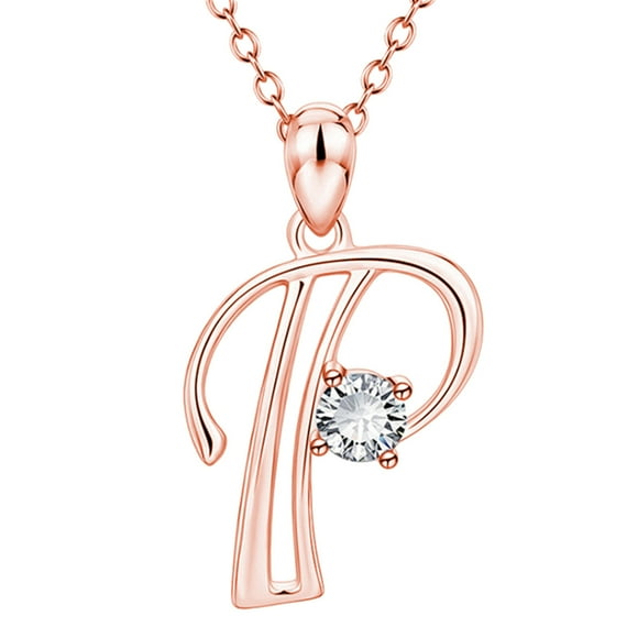 HOARBOEG Necklace for Women Girlfriend As Gifts Necklaces 26 Capital Letter Pendant With Rhinestone Lightweight Rose Gold