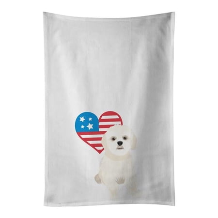 Carolines Treasures WDK4287WTKT 28 x 19 in. Unisex Shih-Tzu Gold No.3 Patriotic White Dish Towels Kitchen Towel - Set of 2
