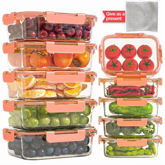 21Pcs Glass Food Storage Containers with Lids, Glass Airtight Meal Prep Container Set for Lunch, Kitchen Pantry Organizers and Storage, Leak Proof
