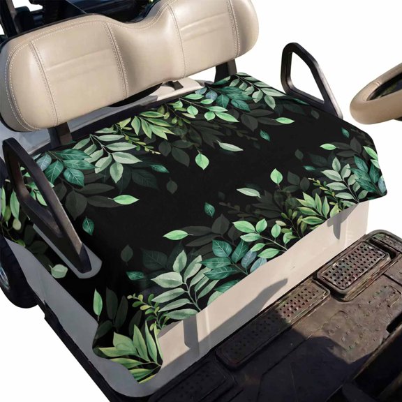 Golf Cart Seat Cover Green Leaves Club Car Golf Cart Seat Covers Soft Absorbent Golfcart Towel Blanket Pastoral Leaf Plant Black Golf Seat Covers for Cart Decor Fits 2 & 4 Passenger 51"x31"