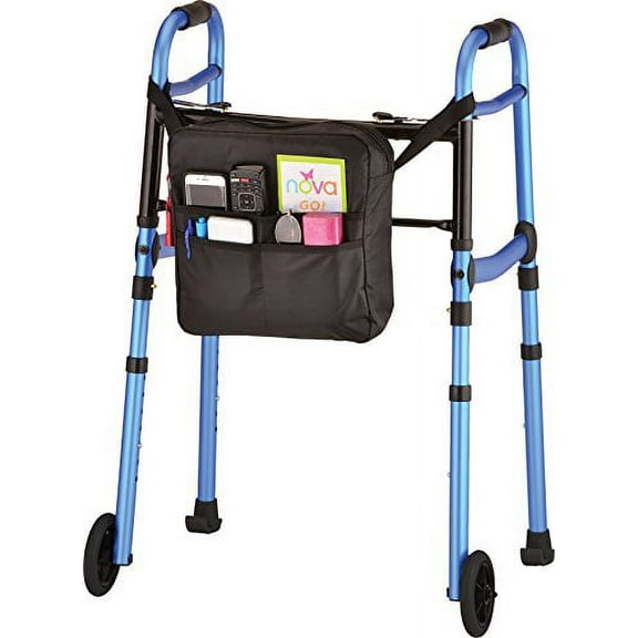 NOVA Medical Products Travel Folding Walker with wheels, Glide Skis and Mobility Bag, Blue, 7 Pound