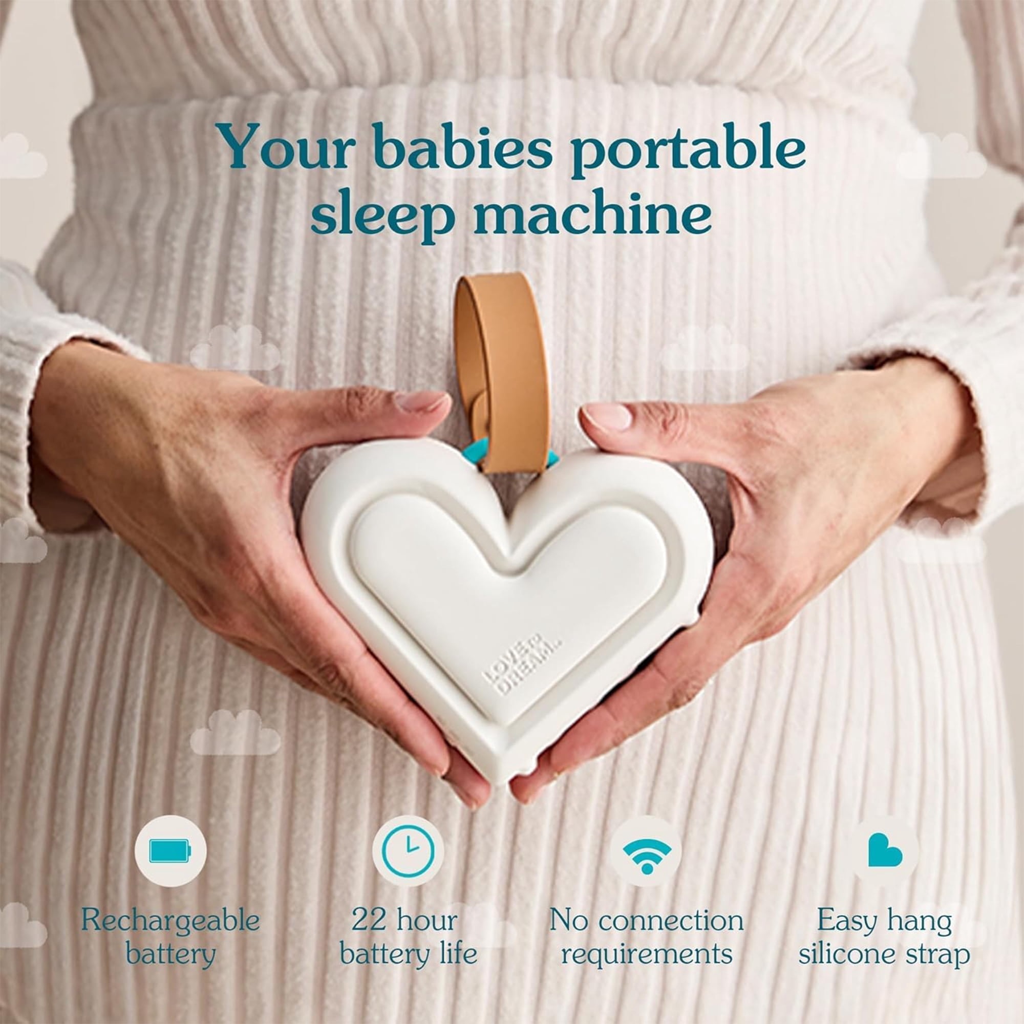 Love to Dream Sleep Machine, Portable Sound Machine with 9 Soothing Sounds, Night Light for Babies, White