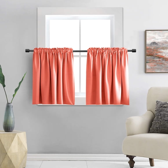 DONREN Room Darkening Half curtains for Small Windows - cabinet curtain Tiers for Kitchen with Rod Pocket (coral,42 x 30 Inch Length,2 Panels)