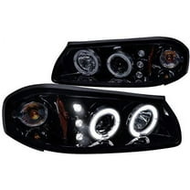 SMD LED Halo Projector Headlight In Gloss Black Housing Smoke Lens Made For And Compatible With 2000 - 2005 Chevy Chevrolet Impala 00 01 02 03 04 05