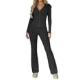 thumbnail image 2 of Gamivast 2 Piece Tracksuit Set for Women Ribbed Knit Full Zip Collared Long Sleeve Jacket Wide Leg Pants Fall Lounge Outfit Dark Gray M, 2 of 5