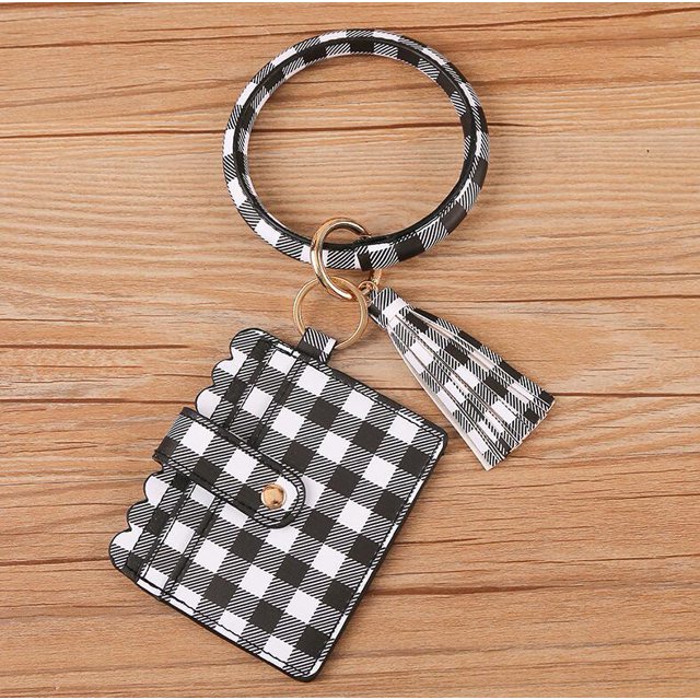 Wristlet Bracelet Keychain Circle Key Ring Pocket Credit Card Holder Circle Key Ring Tassel Keychains Bangle Purse for Women 21#