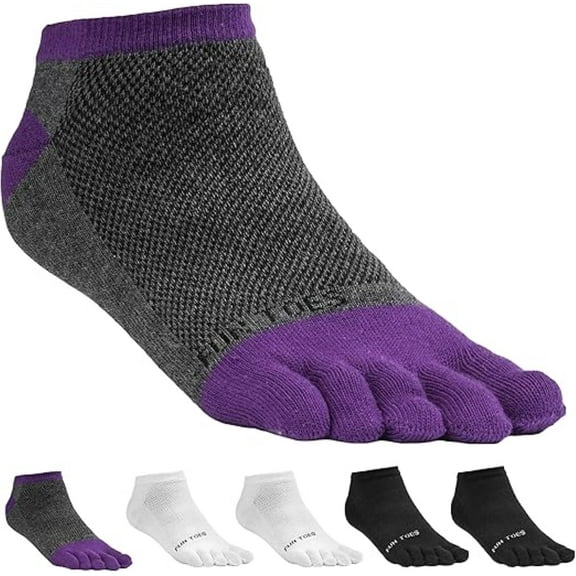 FUN TOES Women Toe Socks Barefoot Running Socks Size 9-11 Value Pack of 5 Pairs
