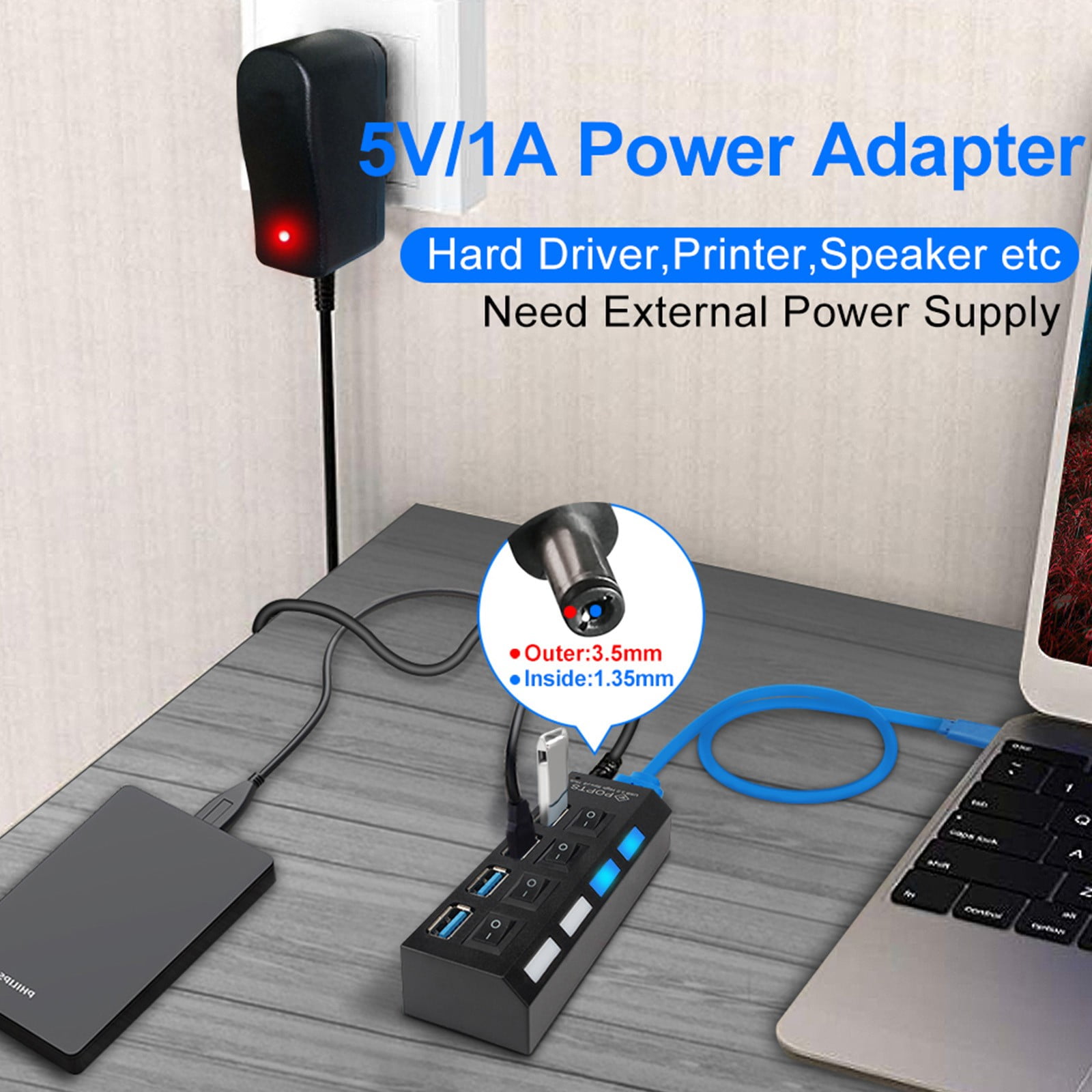 3 Set of USB HUB 3.0 4 Port Multiple Expander Multi USB Splitter Hub Use Power Adapter Computer Accessorie