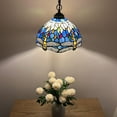 thumbnail image 3 of Tiffany Pendant Lights Fixture Blue Stained Glass Dragonfly LED Bulb Included for Dining Room Hotel Restaurant Cafe 12"W*12"D*60"H, 3 of 5
