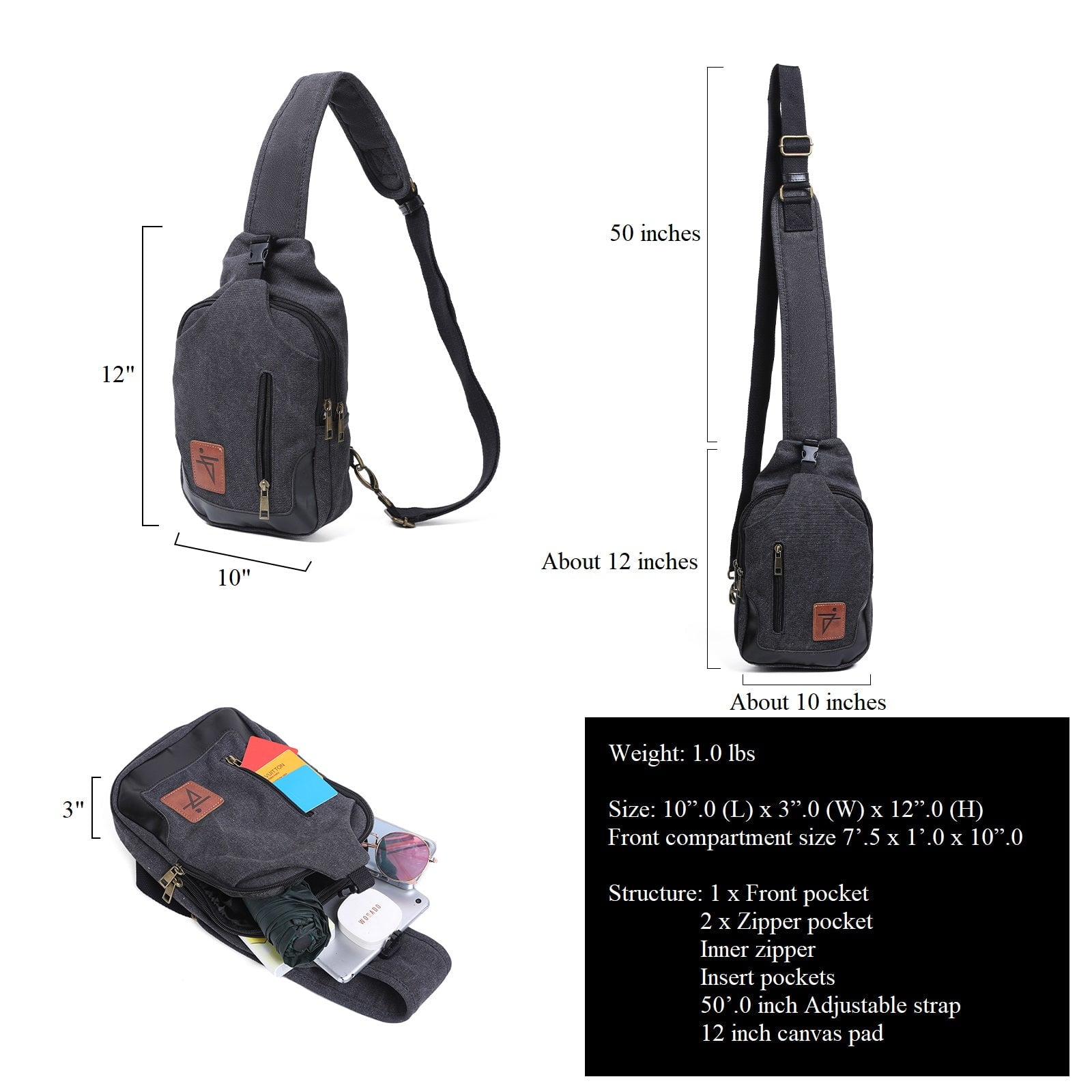 Men Sling Bag Waxed Canvas Crossbody Bag with one strap Travel Hiking Chest Bag daypack