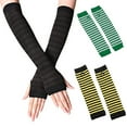 thumbnail image 6 of Female Half Finger Mittens Long Sleeve Stretchy Knit Stripe Pattern Typing Glove, 6 of 20