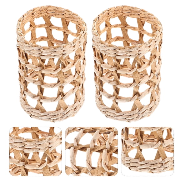 HOMEMAXS 2-Pack Wicker Cup Holder Sleeves Small Vase Covers Lightweight and Set