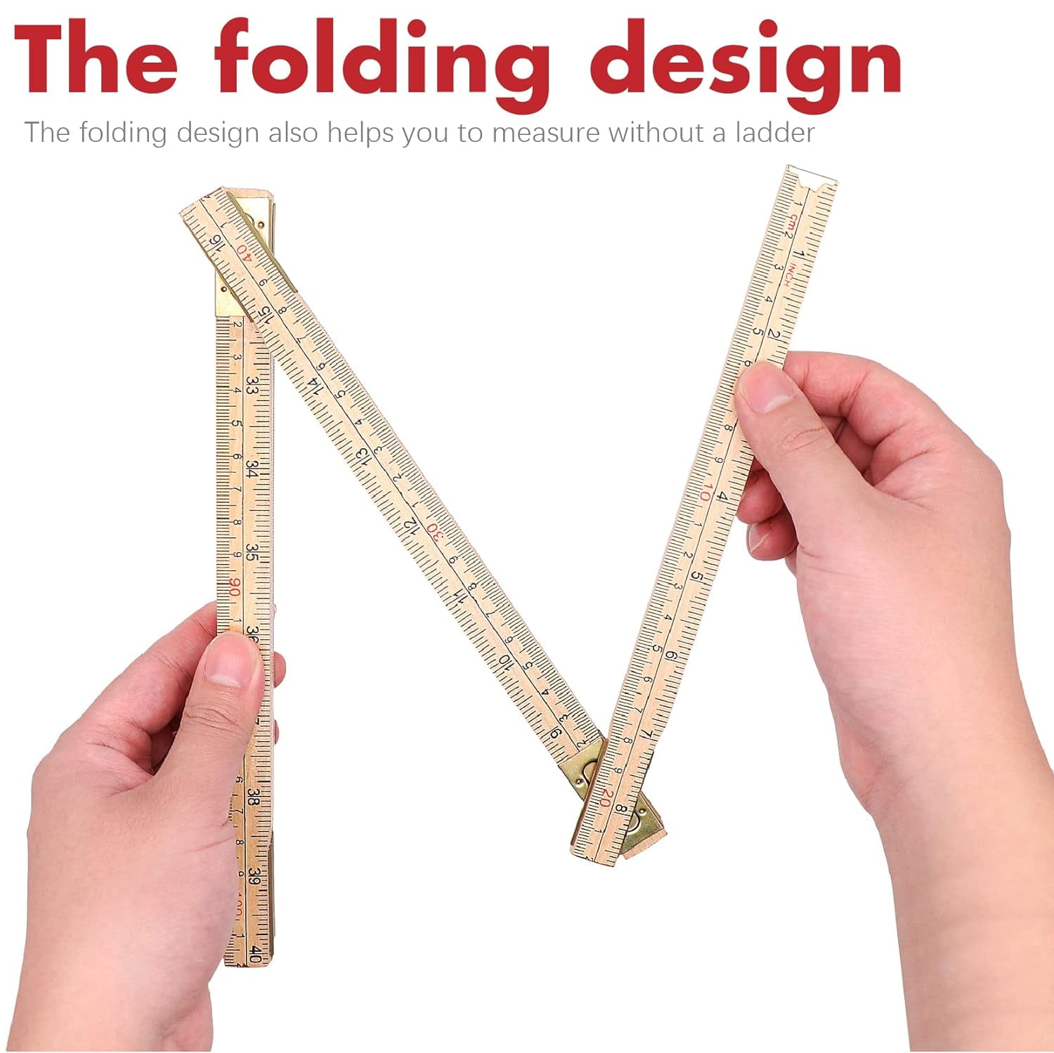 ABCISI 2 Pack Wood Folding Rule for Carpenters, 6.5FT/2M Hardwood Foldable Ruler with Brass Hinges | Portable Yard Stick with Easy-Read Inch & Metric Measurements