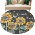 thumbnail image 2 of Sunflowers Rustic Round Rugs 5ft, Spring Summer Pastoral Flowers Black Non Slip Washable Rug Runner, Low Pile Indoor Floor Carpet Mat Bathroom Rugs for Living Room, Bedroom, Kids Room, 2 of 9