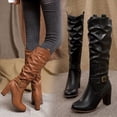 thumbnail image 4 of Mepaouo Women's Knee-High Boots Leather Slouch Riding Round Toe Heel Zipepr Pull on Tall Boots, 4 of 8