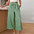 thumbnail image 3 of Lmueinov Women's Gingham Checkered Drawstring Wide Leg Capri Pants, Ruffle Elastic Waist Casual Trousers with Pockets, Summer Vacation Beach Daily Wear Cropped Pants for Women S-2XL, 3 of 5