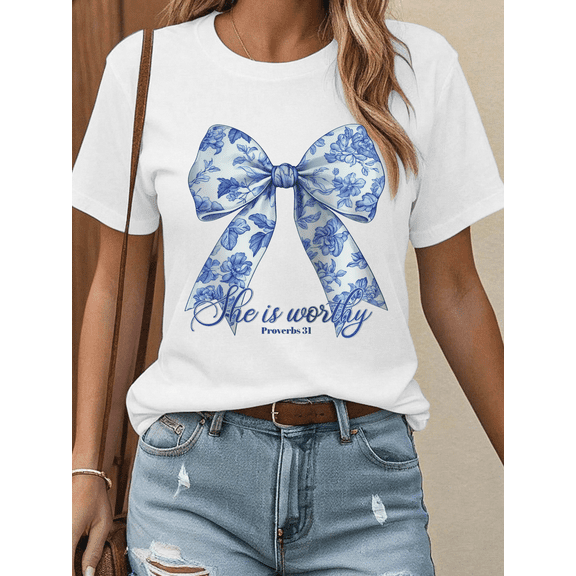 Letter Tee Top Soft Fashion Short sleeves and round neckline for casual versatility Comfort Fit White S-5XL