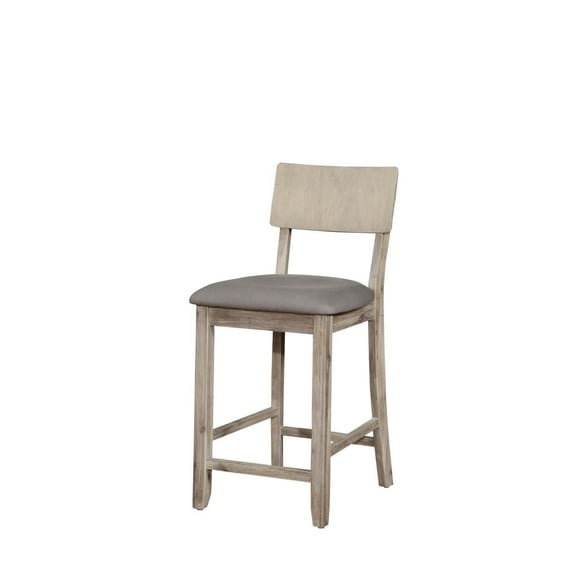 HomeStock Urban Upmarket Wood Counter Stool with Grey Padded Seat in Grey Wash Glaze Finish, 20.75"D x 18.5"W x 37.5"H, Rectangular